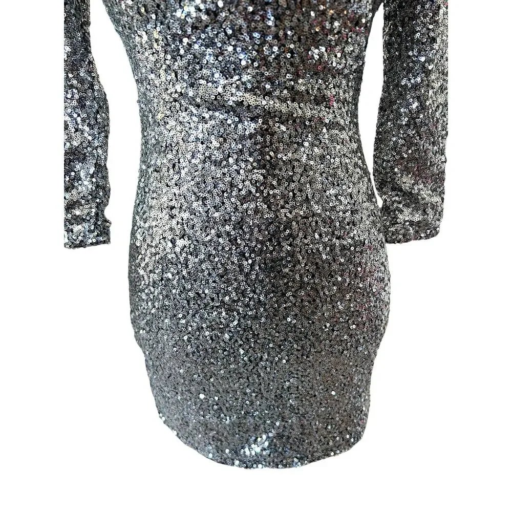 Windsor Sequin Dress Womens Small Silver Mini‎ Bodycon NYE Holiday Glam Party